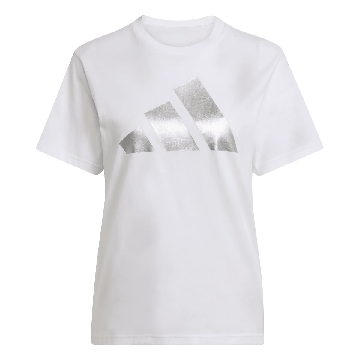 T-shirt da donna bianca con logo argentato adidas - Image 3