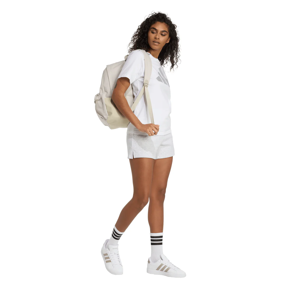 T-shirt da donna bianca con logo argentato adidas - Image 4