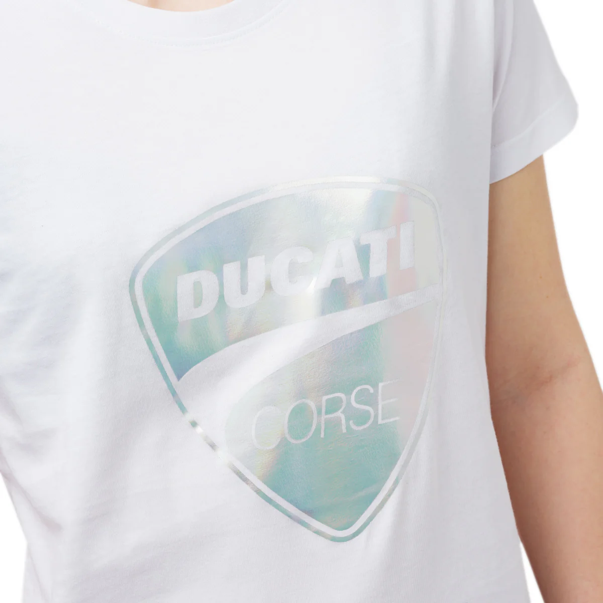 T-shirt da donna bianca con logo argento Ducati Corse - Image 2