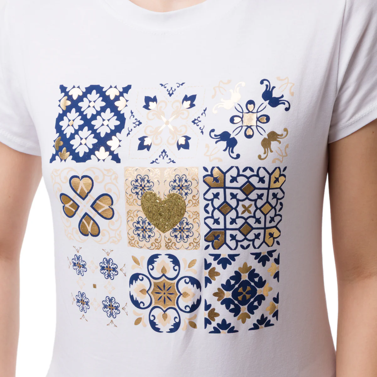 T-shirt da donna in cotone con stampa con fiori e glitter Swish Jeans - Image 3