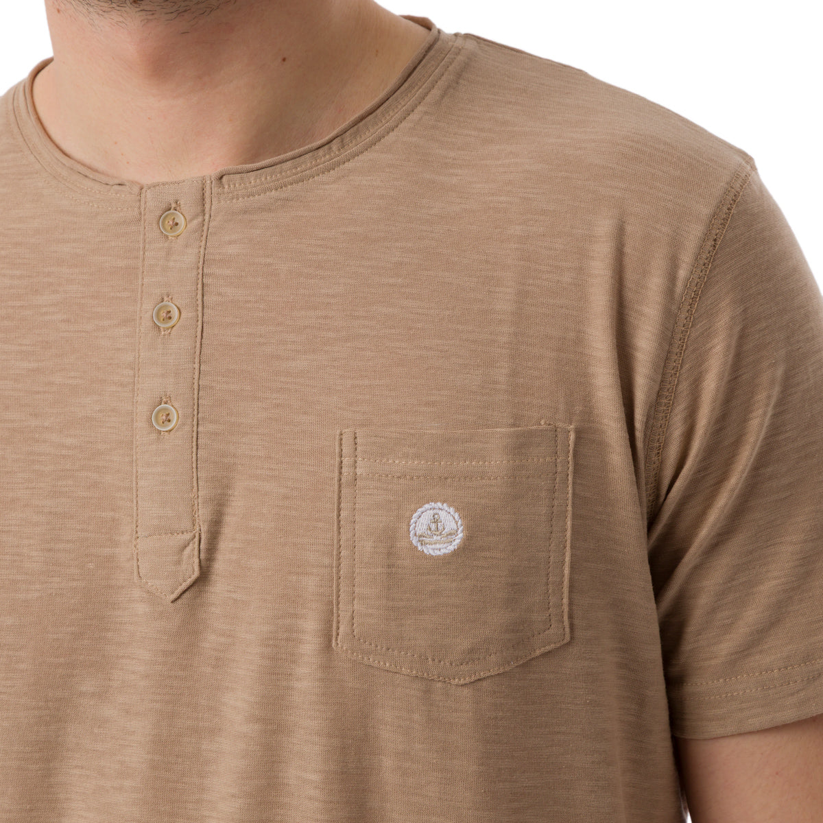 T-shirt da Uomo Beige con bottoni e logo Navy Sails - Image 3