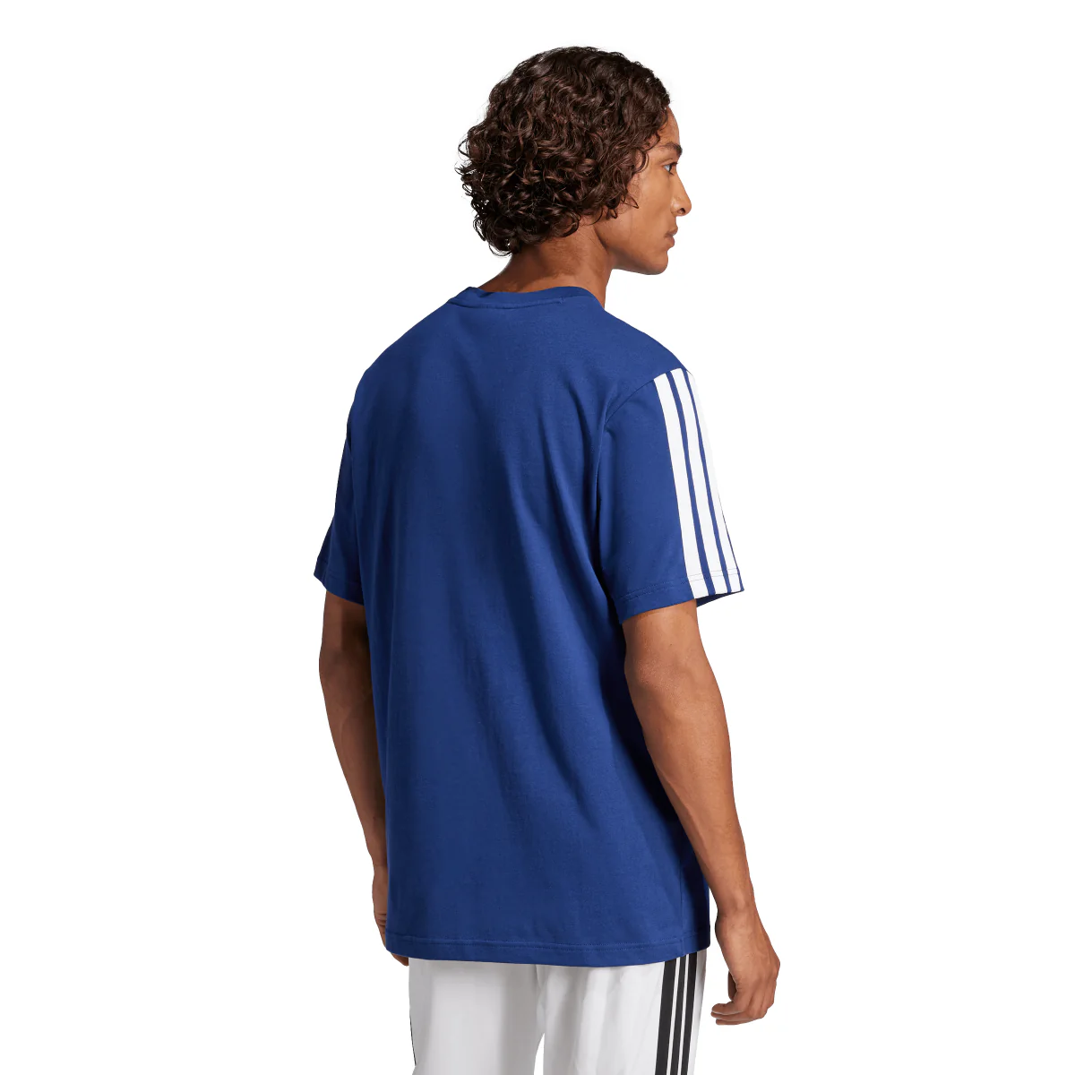T-shirt da uomo blu adidas Essentials con 3 strisce bianche in Cotone - Image 2