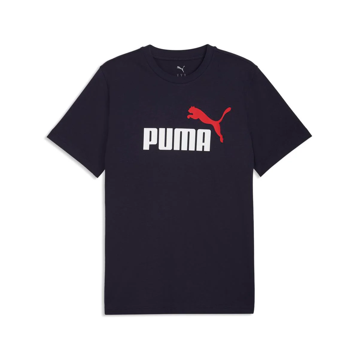 T-shirt da uomo blu in cotone con logo frontale rosso e bianco Puma