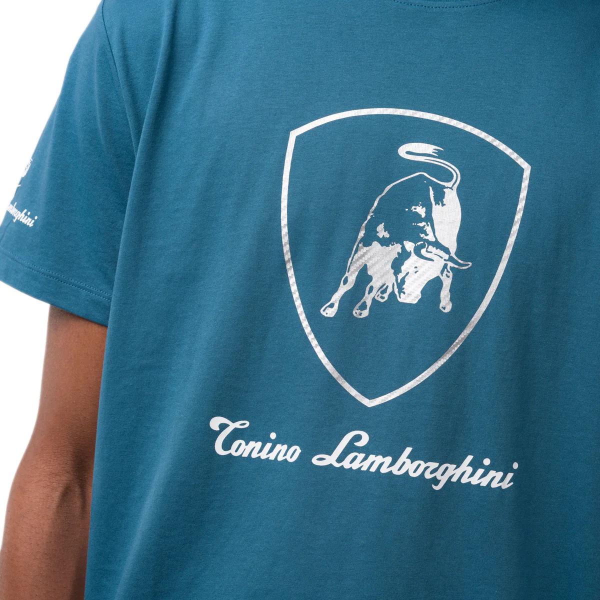 T-shirt da uomo blu ottanio in cotone con logo Tonino Lamborghini - Image 3