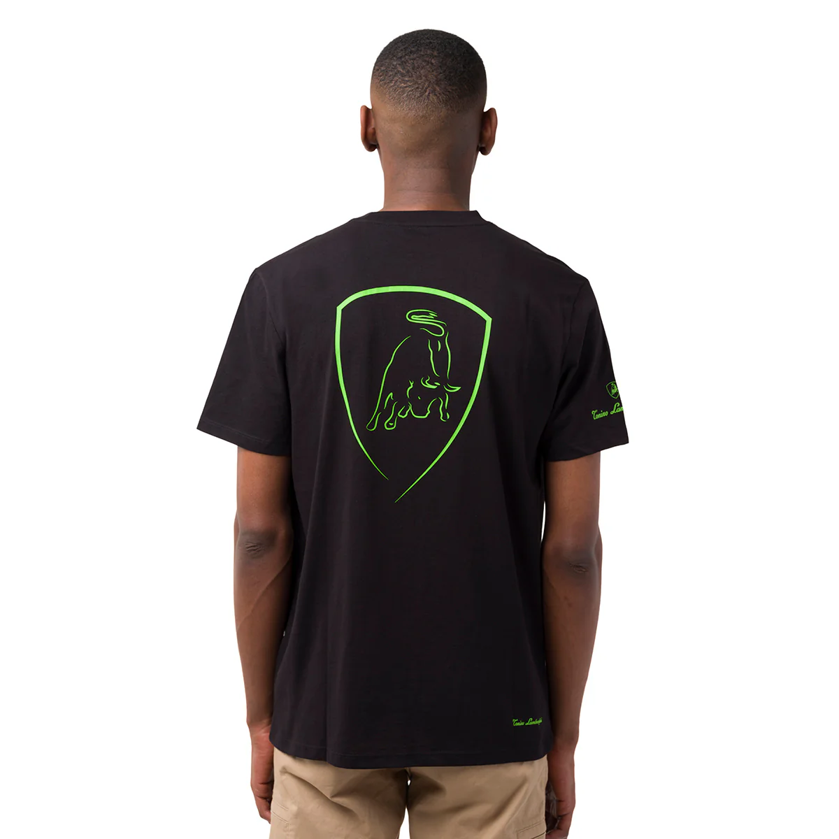 T-shirt da uomo nera in cotone con dettagli verde fluo Tonino Lamborghini - Image 2