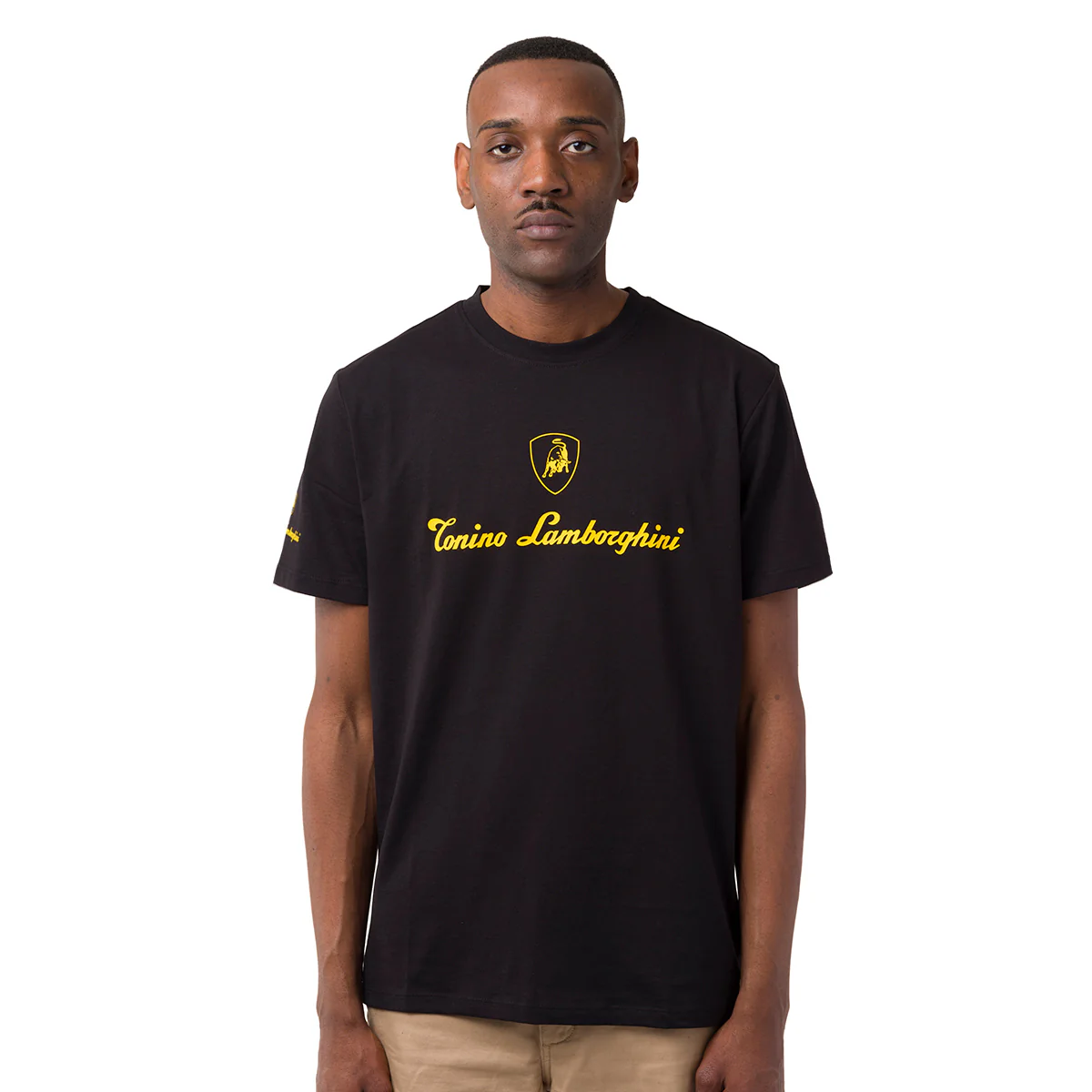 T-shirt da uomo nera in cotone con logo giallo Tonino Lamborghini