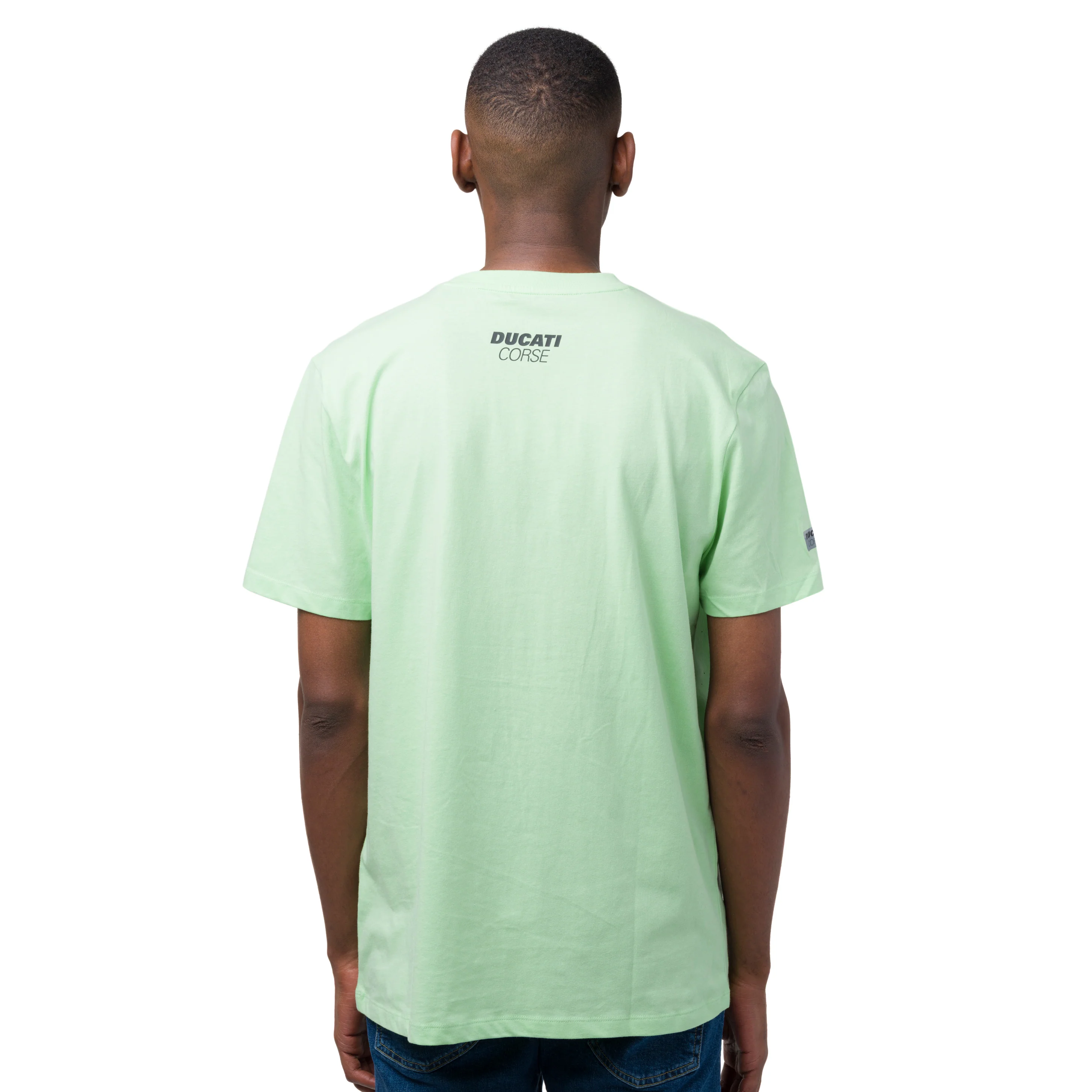 T-shirt da uomo verde chiaro in cotone con logo e stampa Ducati Corse - Image 2