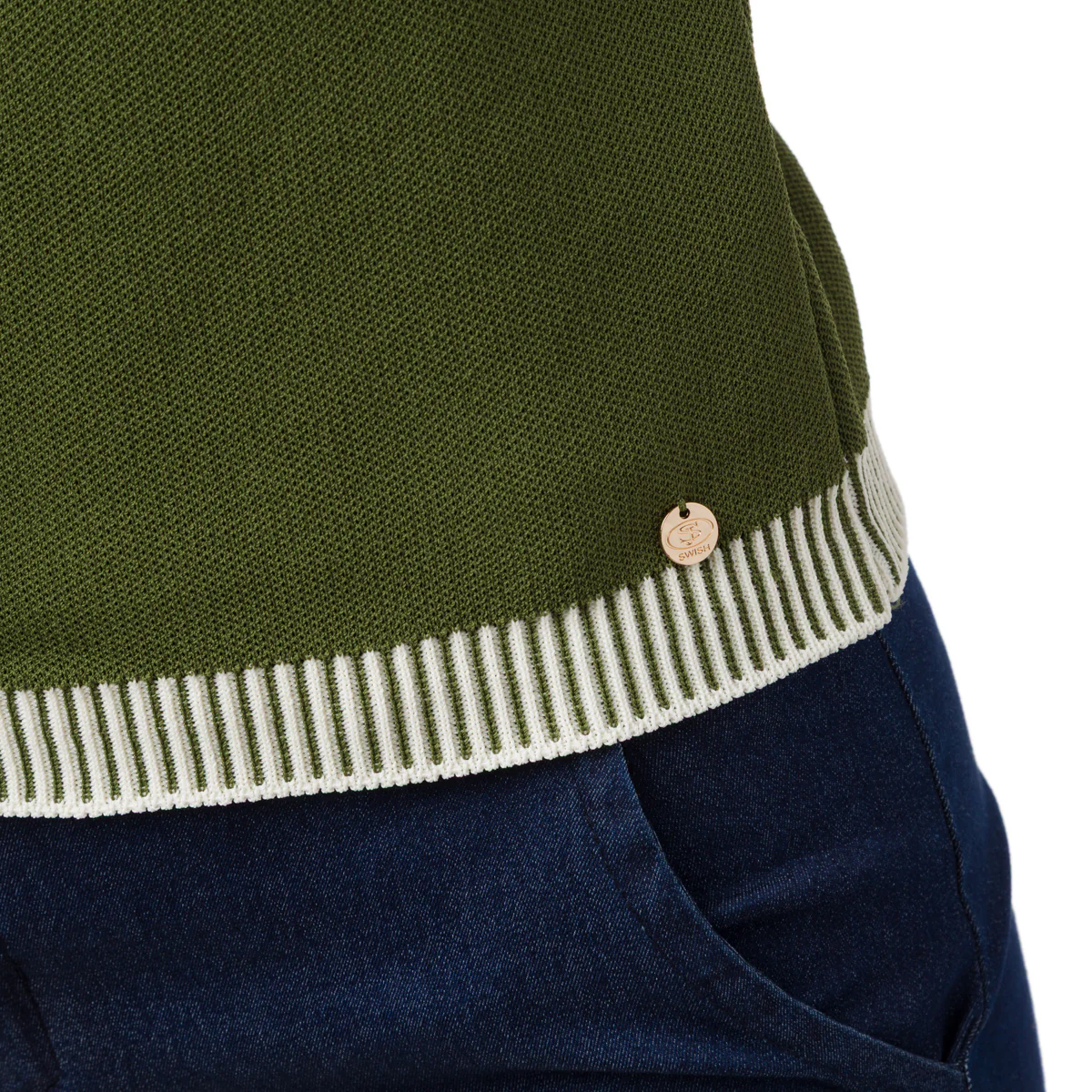 T-shirt elegante da Donna Verde con dettagli bianchi Swish Jeans - Image 3