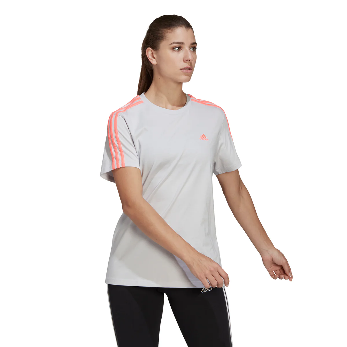 T-shirt grigia da donna adidas Essentials 3-Stripes