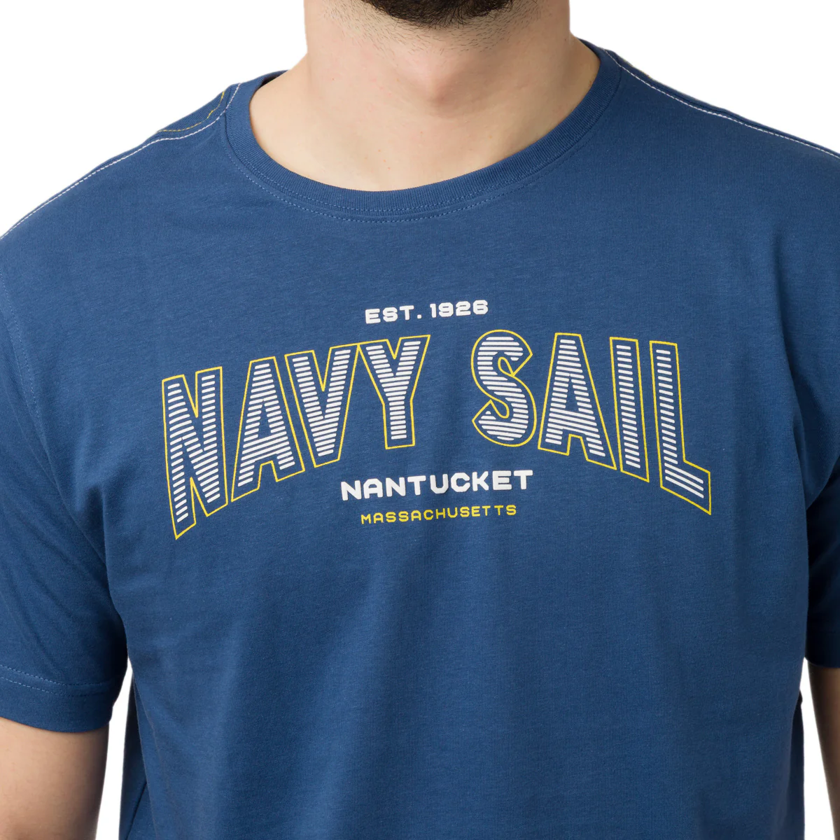 T-shirt Blu da Uomo in Cotone con Logo e Cuciture a Contrasto Navy Sail