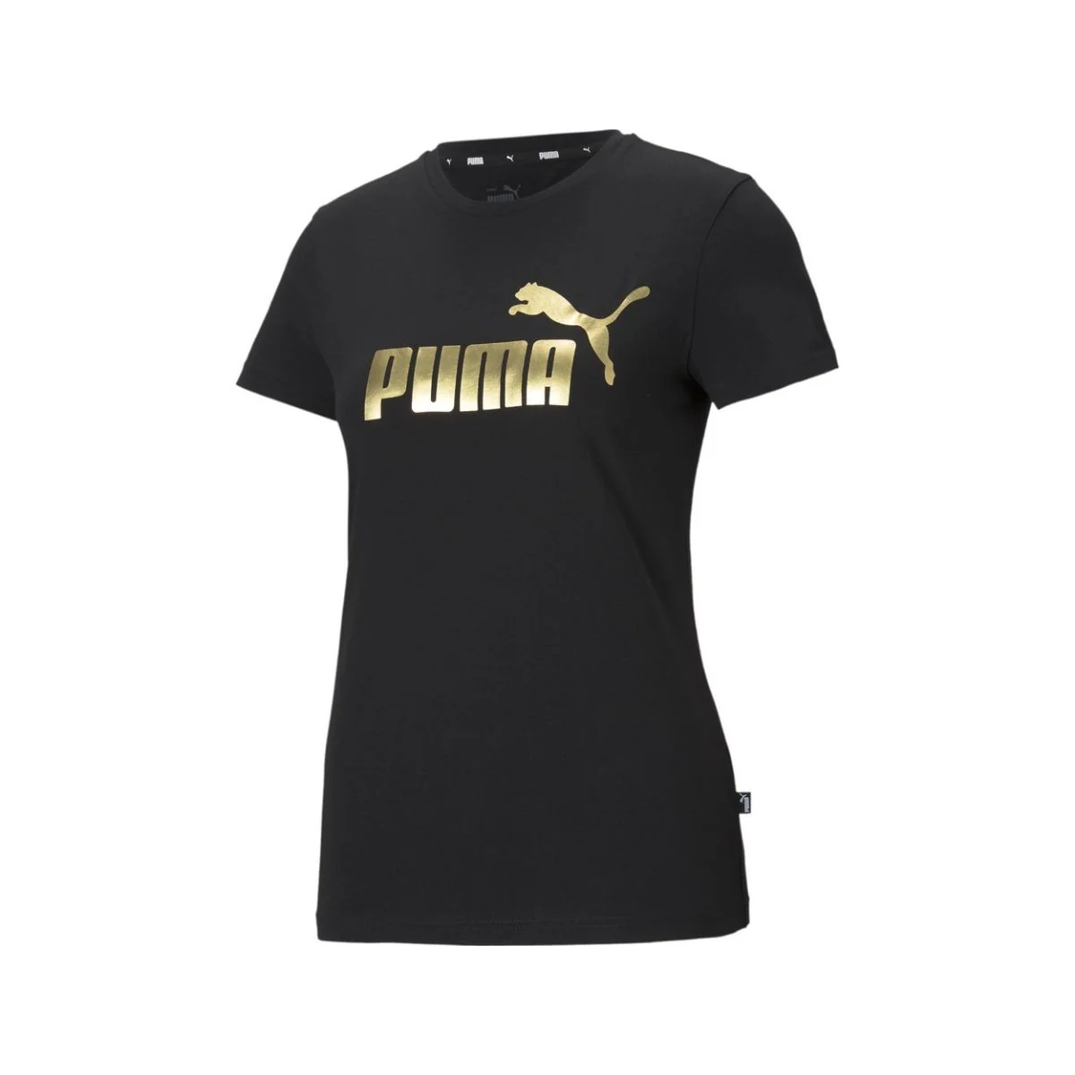 T-shirt nera con logo metallizzato Puma Essentials+