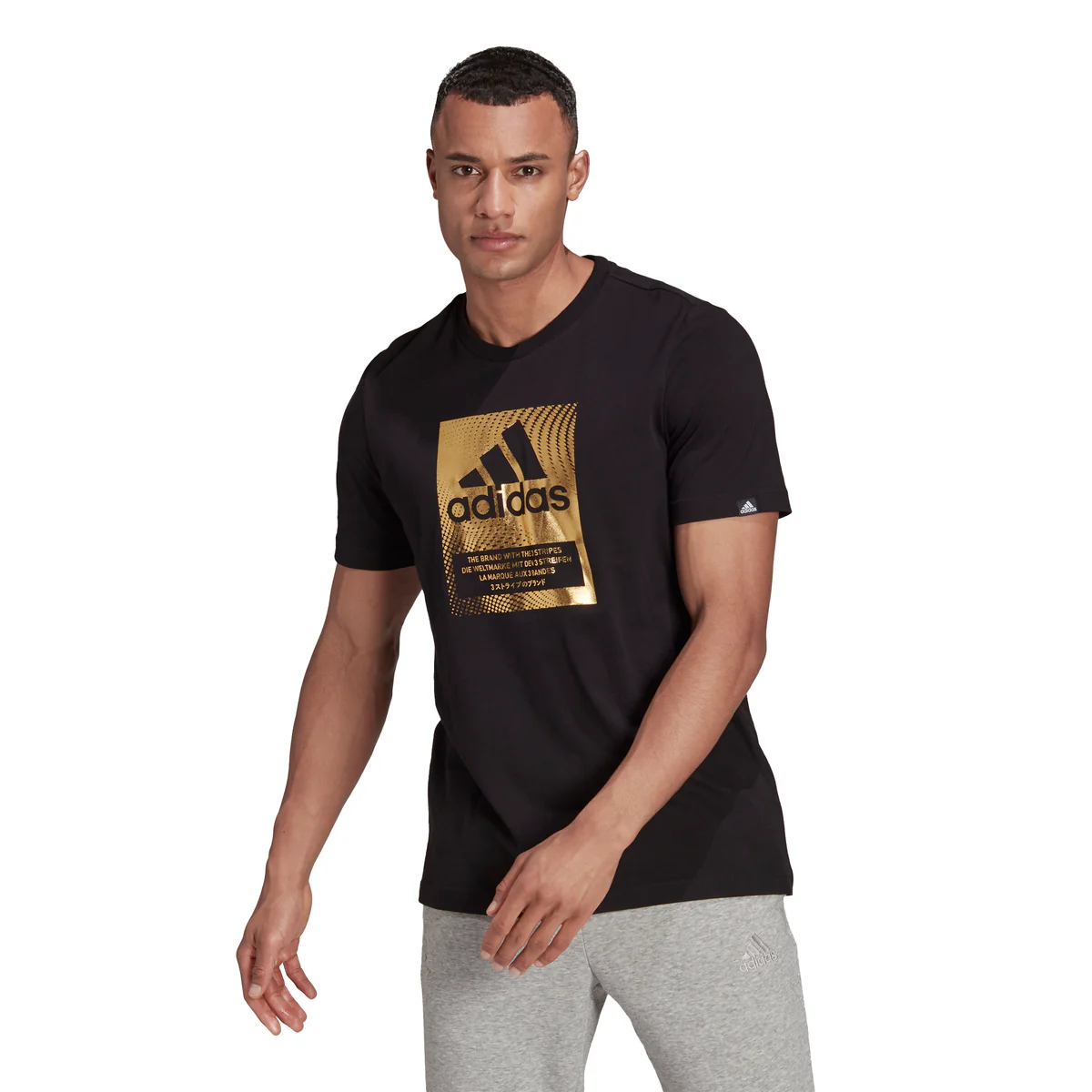 T-shirt nera con stampa laminata adidas Foil Logo Box Graphic