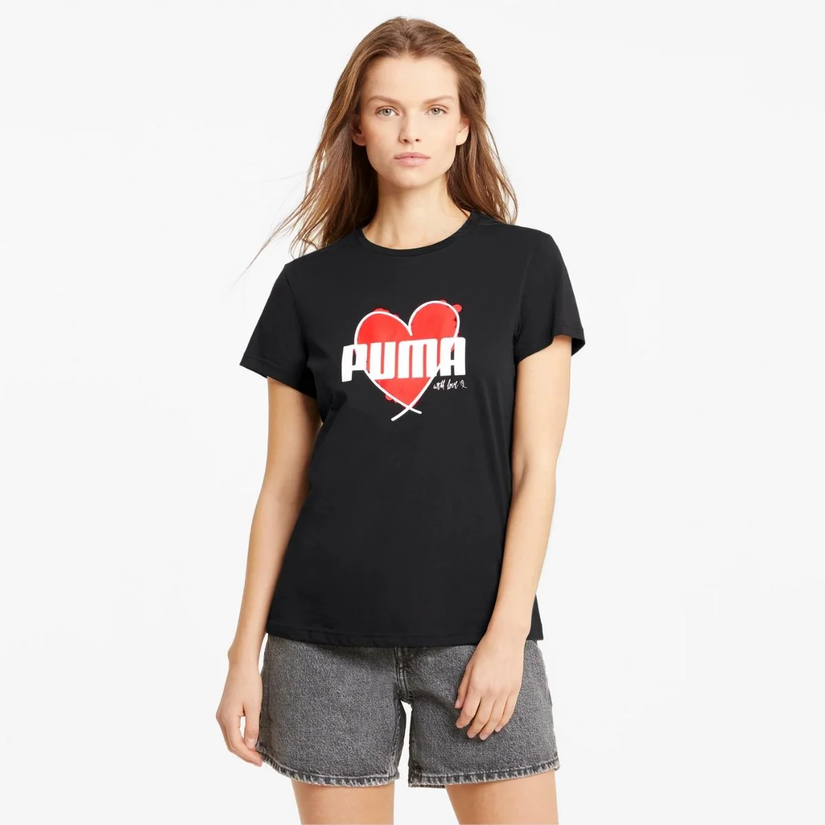T-shirt nera con stampa Puma Heart