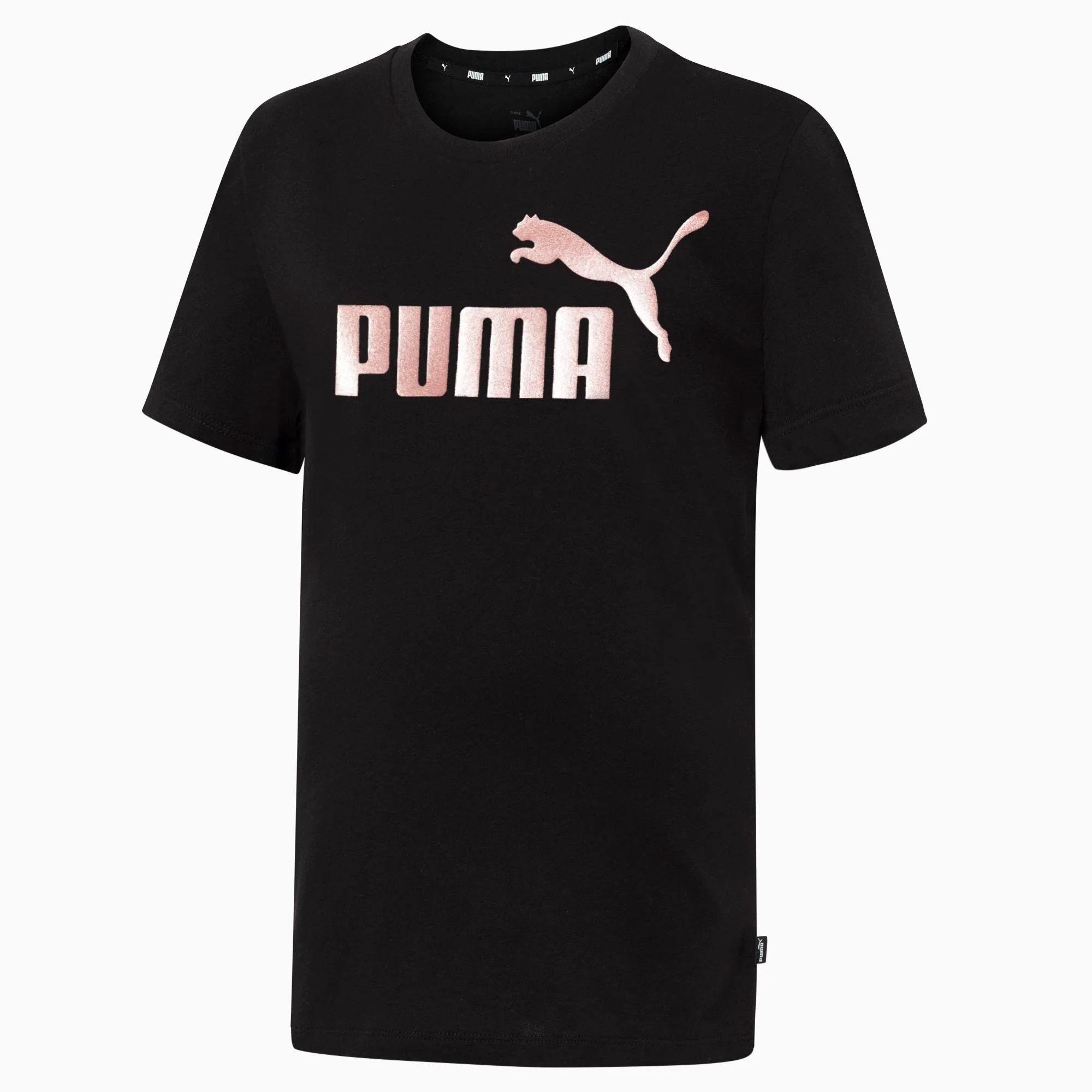 T-shirt nera da bambina con logo sul petto Puma Essentials+ Logo