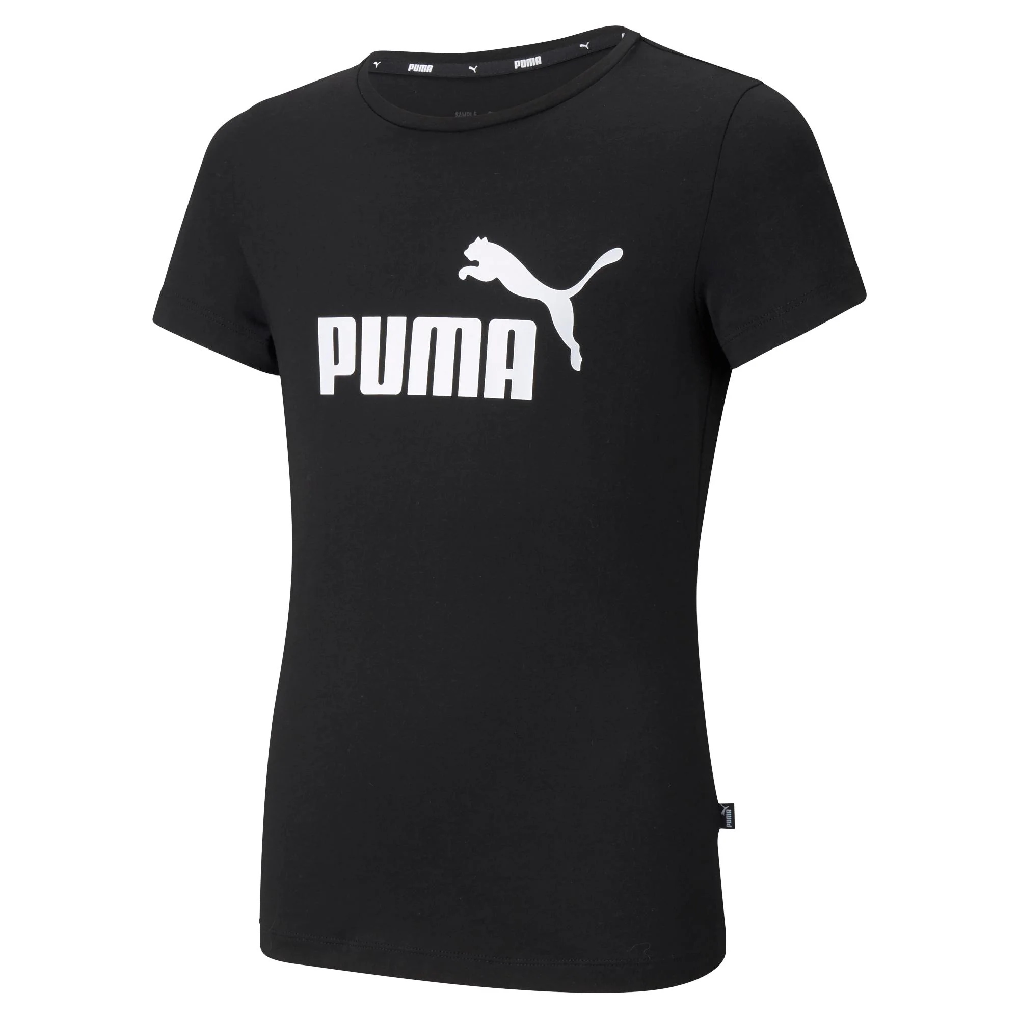 T-shirt nera da bambina con logo sul petto Puma Essentials Youth