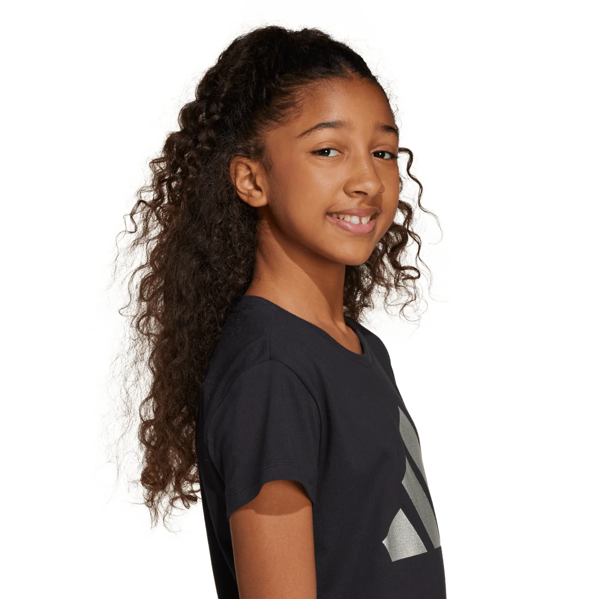 T-shirt nera da Bambina JG GLAM a maniche corte con logo adidas - Image 2