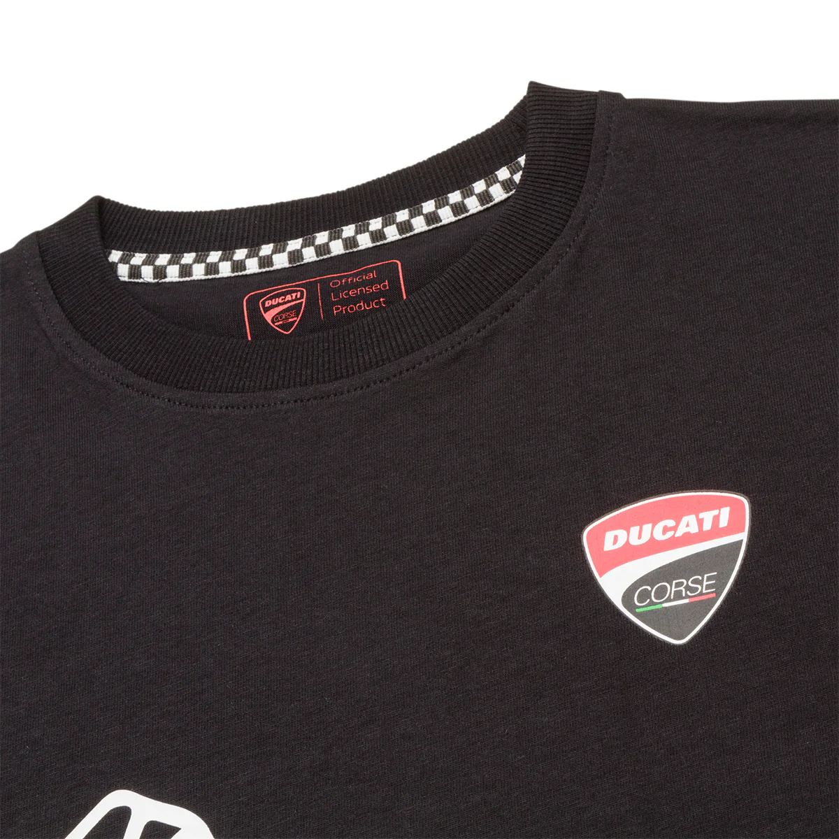 T-shirt nera da bambino con logo sul petto e stampa sul lato Ducati Corse - Image 3