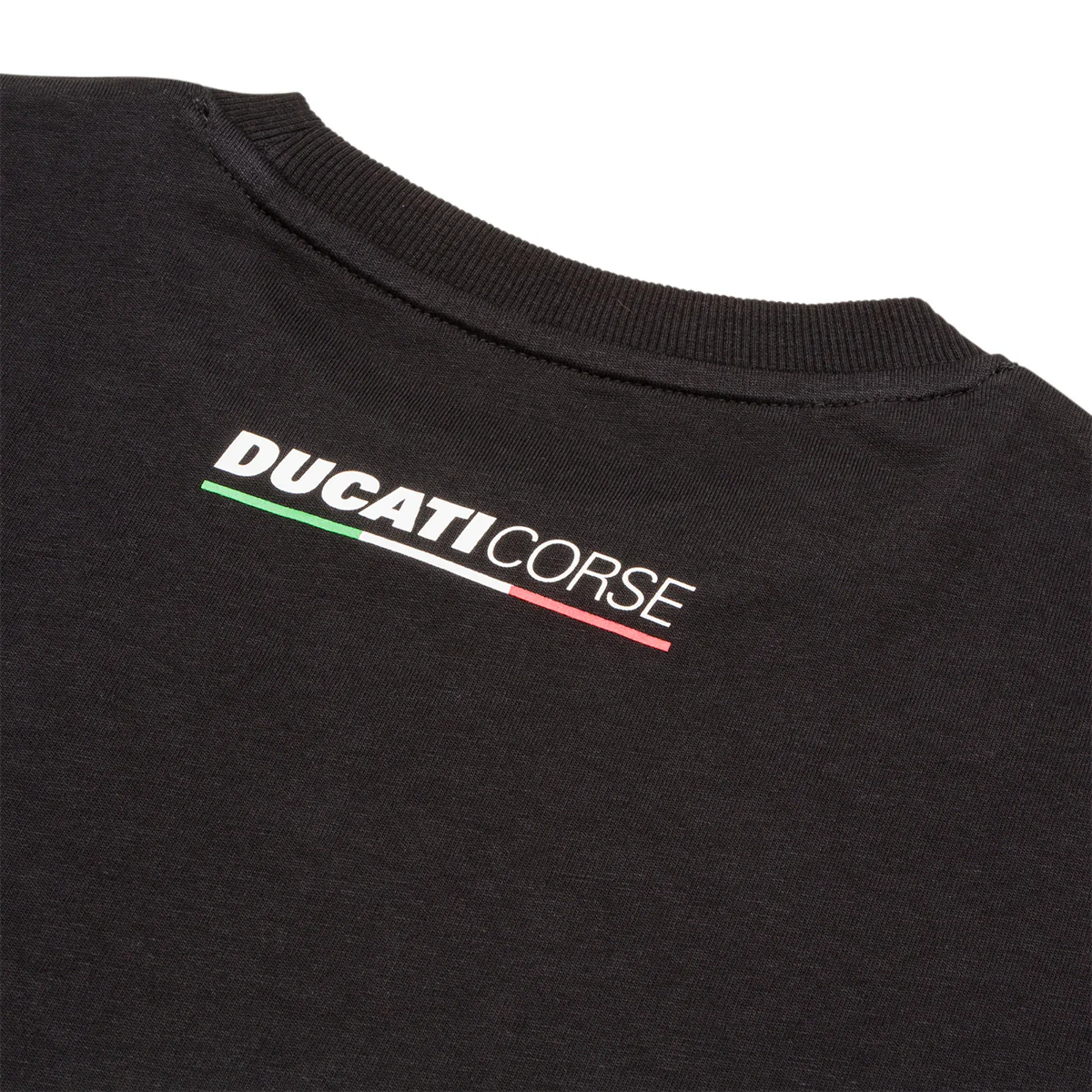 T-shirt nera da bambino con logo sul petto e stampa sul lato Ducati Corse - Image 5