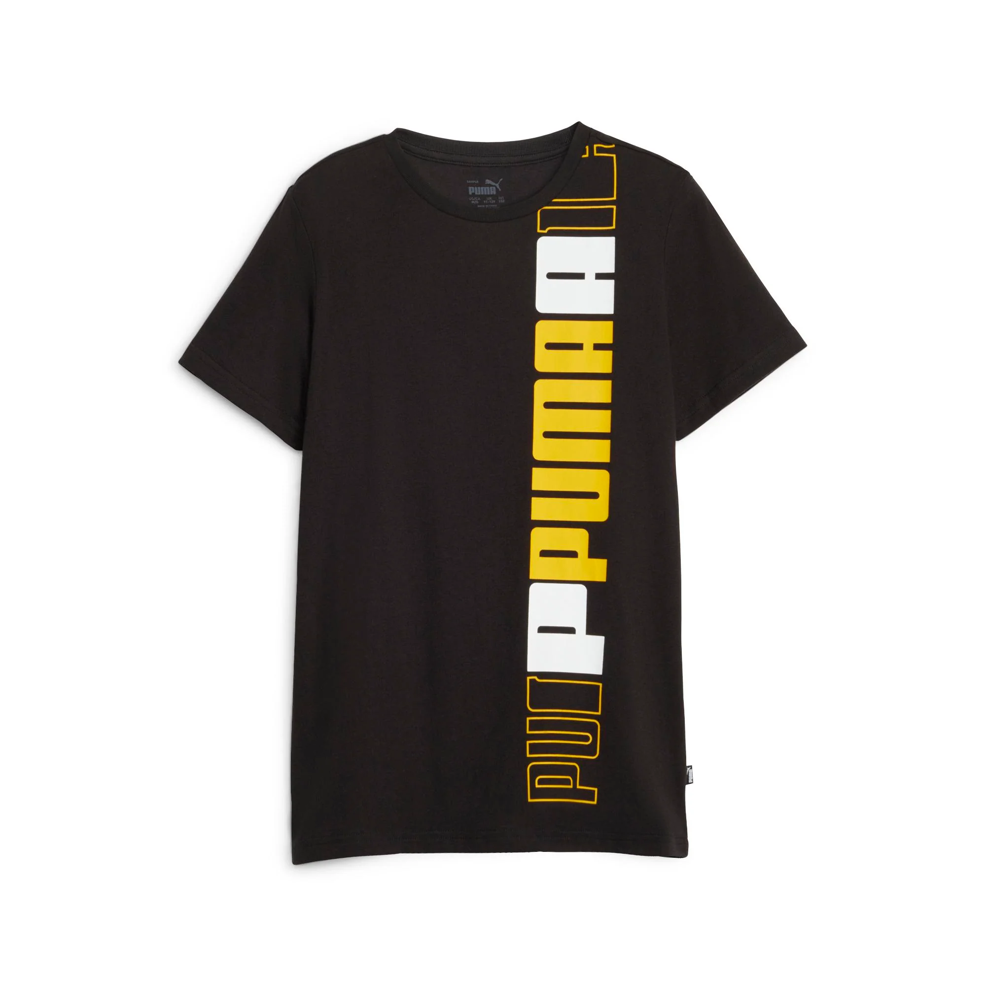 T-shirt nera da bambino con logo sul petto sinistro Puma