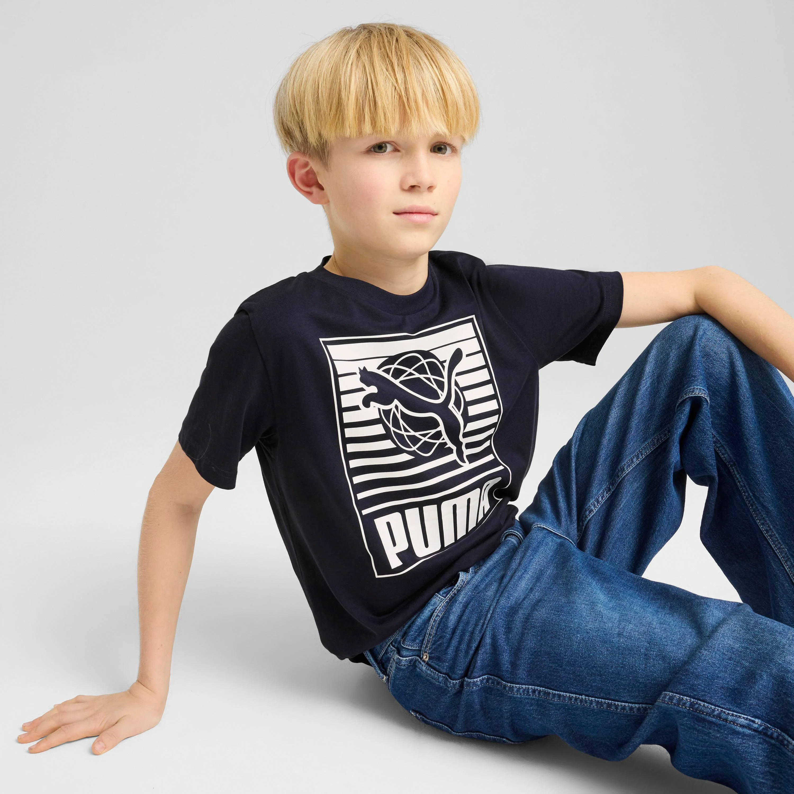 T-shirt Nera da bambino con stampa frontale GRAPHICS Puma
