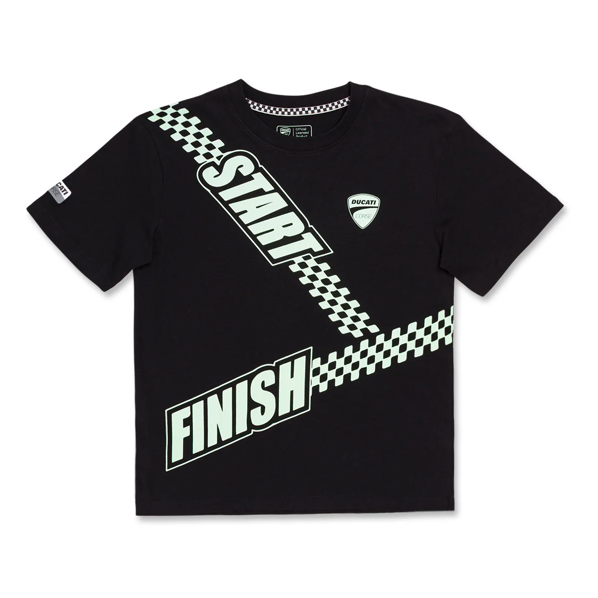 T-shirt nera da bambino con stampa verde e logo Ducati Corse