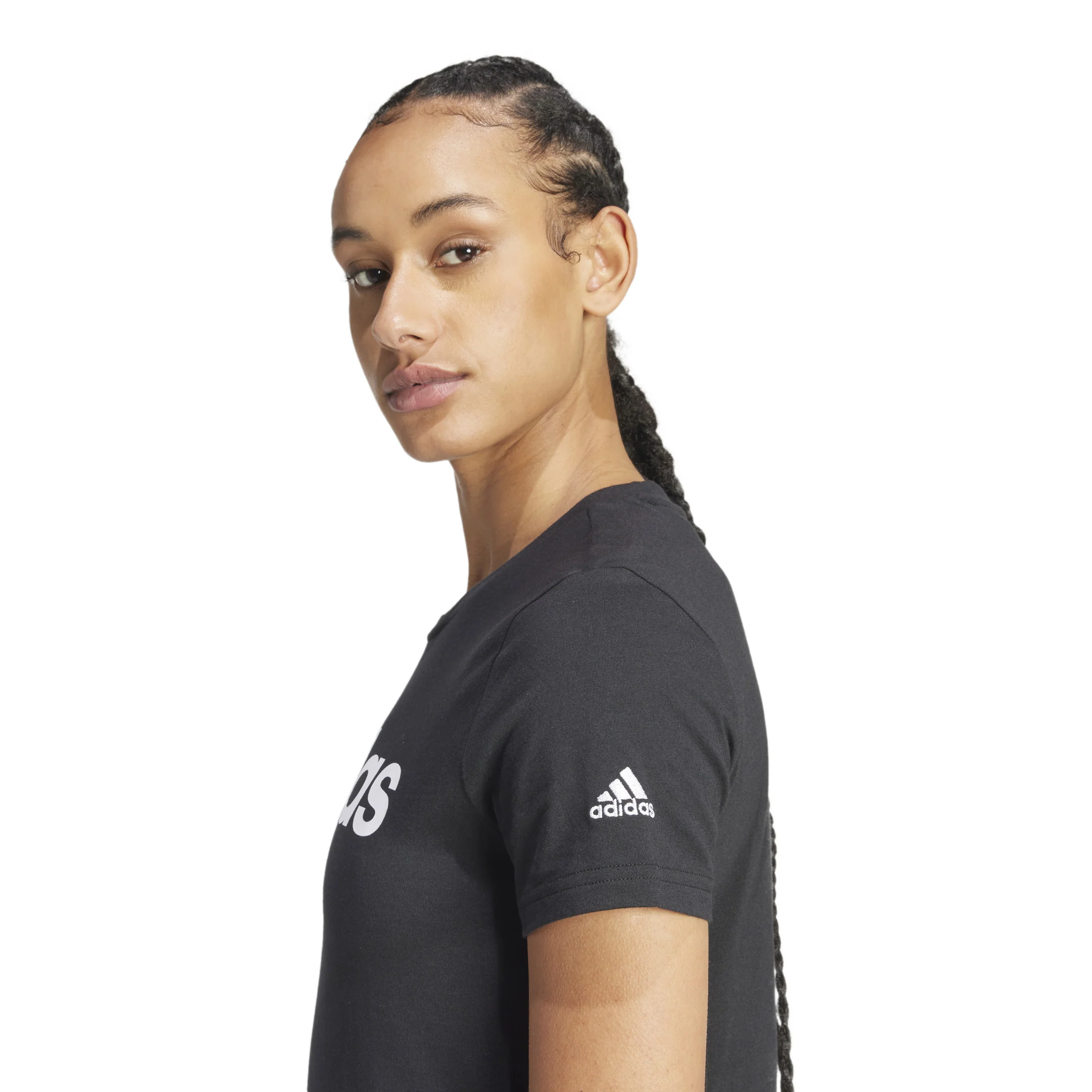 T-shirt nera da donna adidas LOUNGEWEAR Essentials Slim Logo - Image 6
