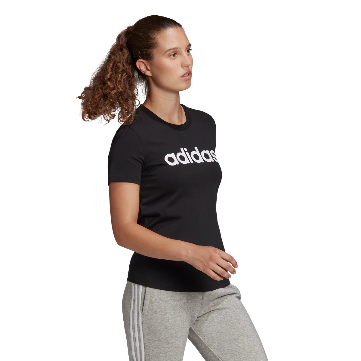 T-shirt nera da donna adidas LOUNGEWEAR Essentials Slim Logo - Image 2