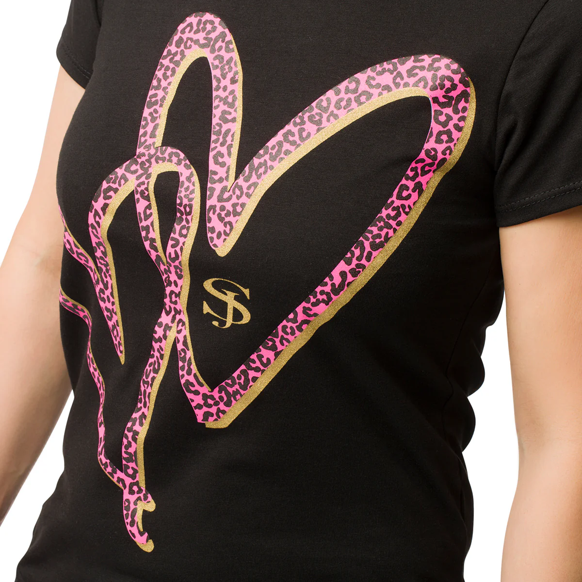 T-shirt nera da donna con cuori animalier Swish Jeans - Image 6