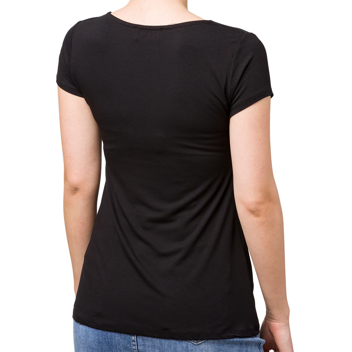 T-shirt nera da donna con dettaglio intrecciato frontale Swish Jeans - Image 4