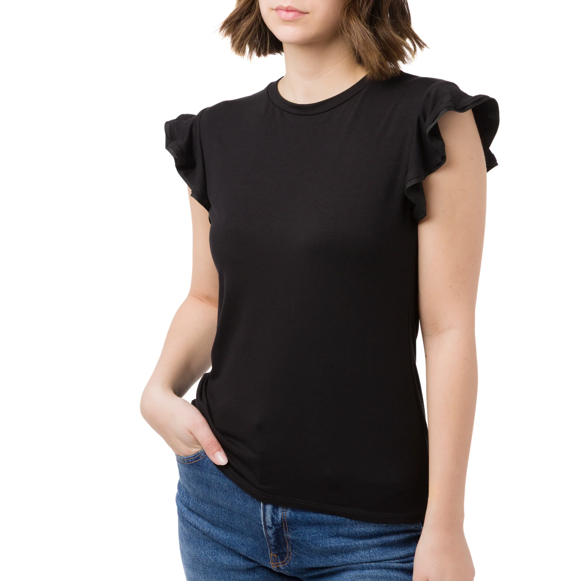 T-shirt nera da Donna con dettaglio sulla maniche Swish Jeans