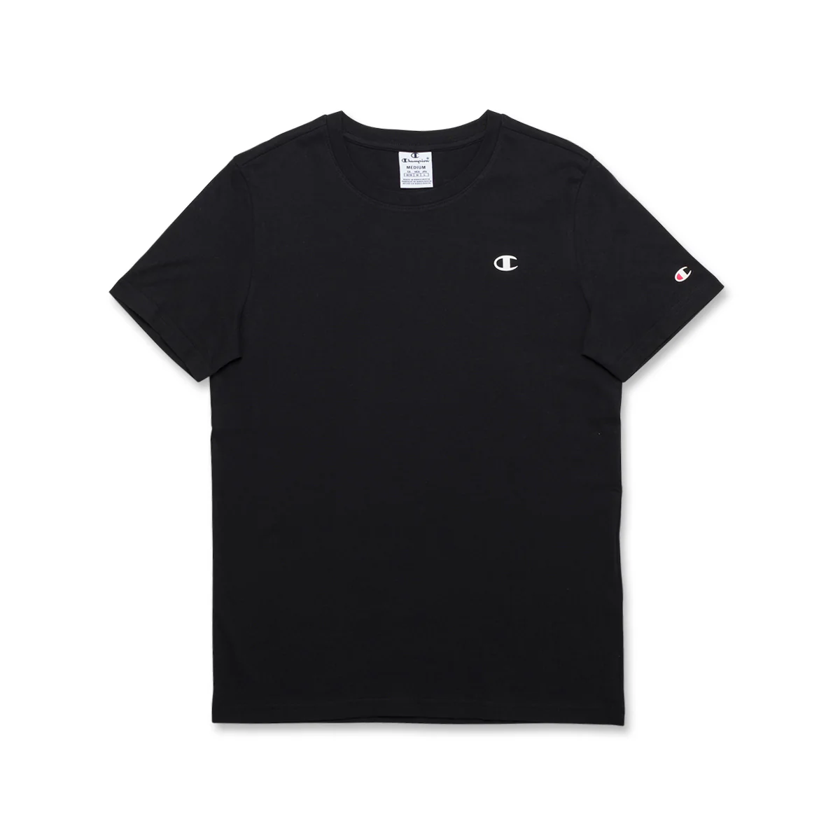 T-shirt nera da donna con logo bianco sul petto Champion
