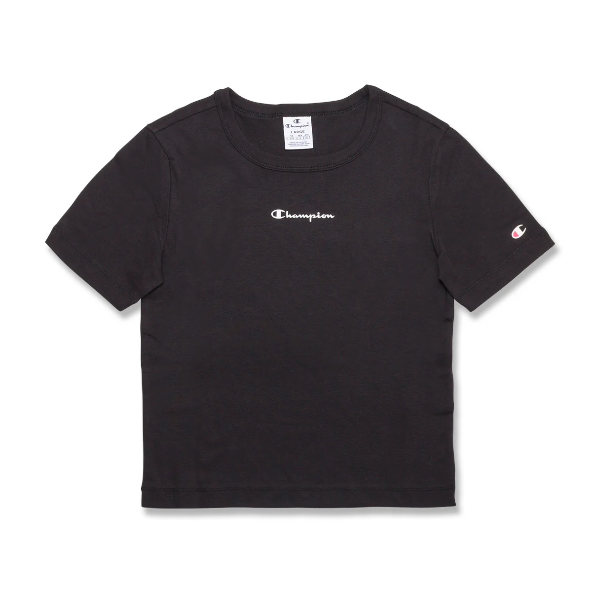 T-shirt nera da donna con logo Champion