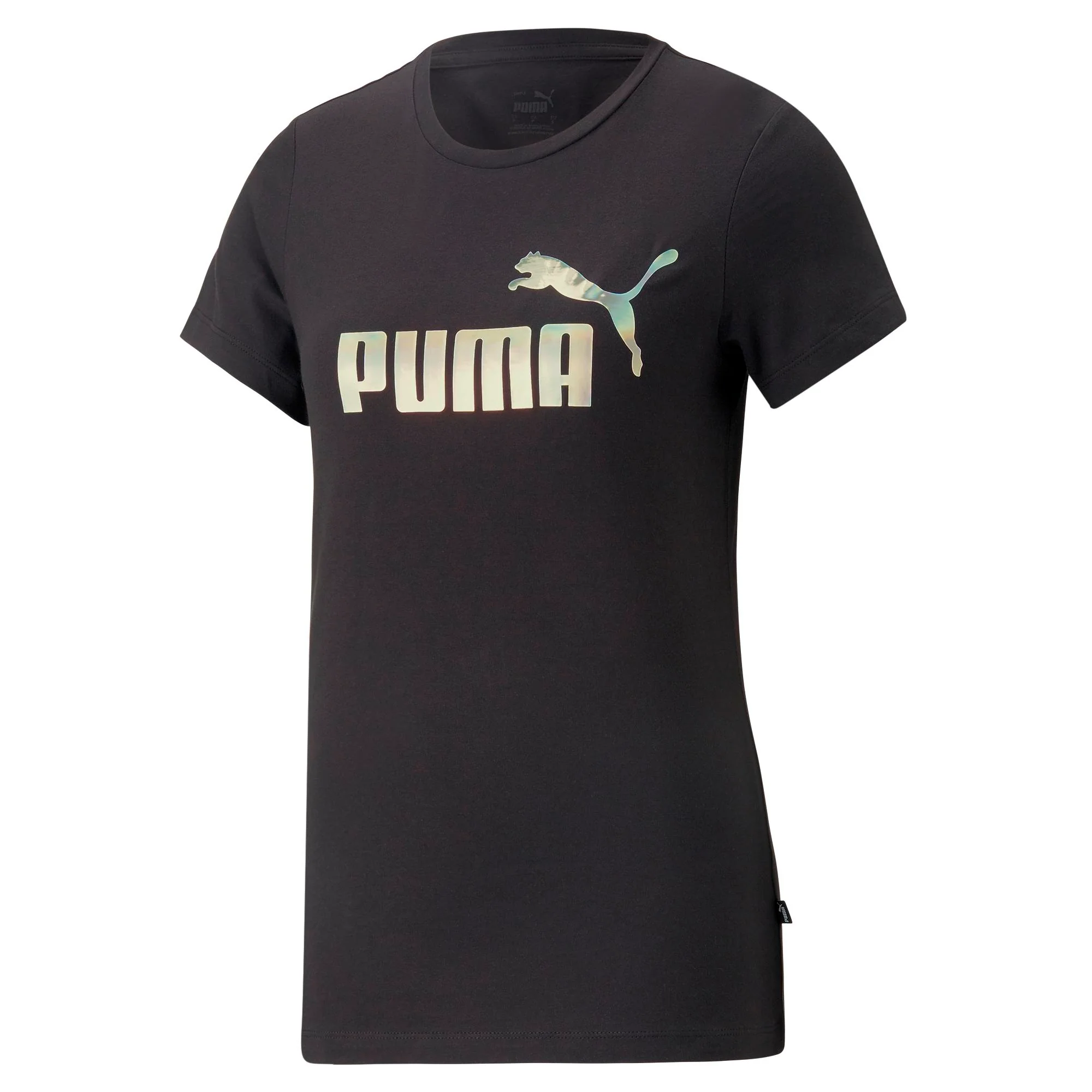 T-shirt nera da donna con logo iridescente Puma Essentials+ NOVASHINE - Image 6