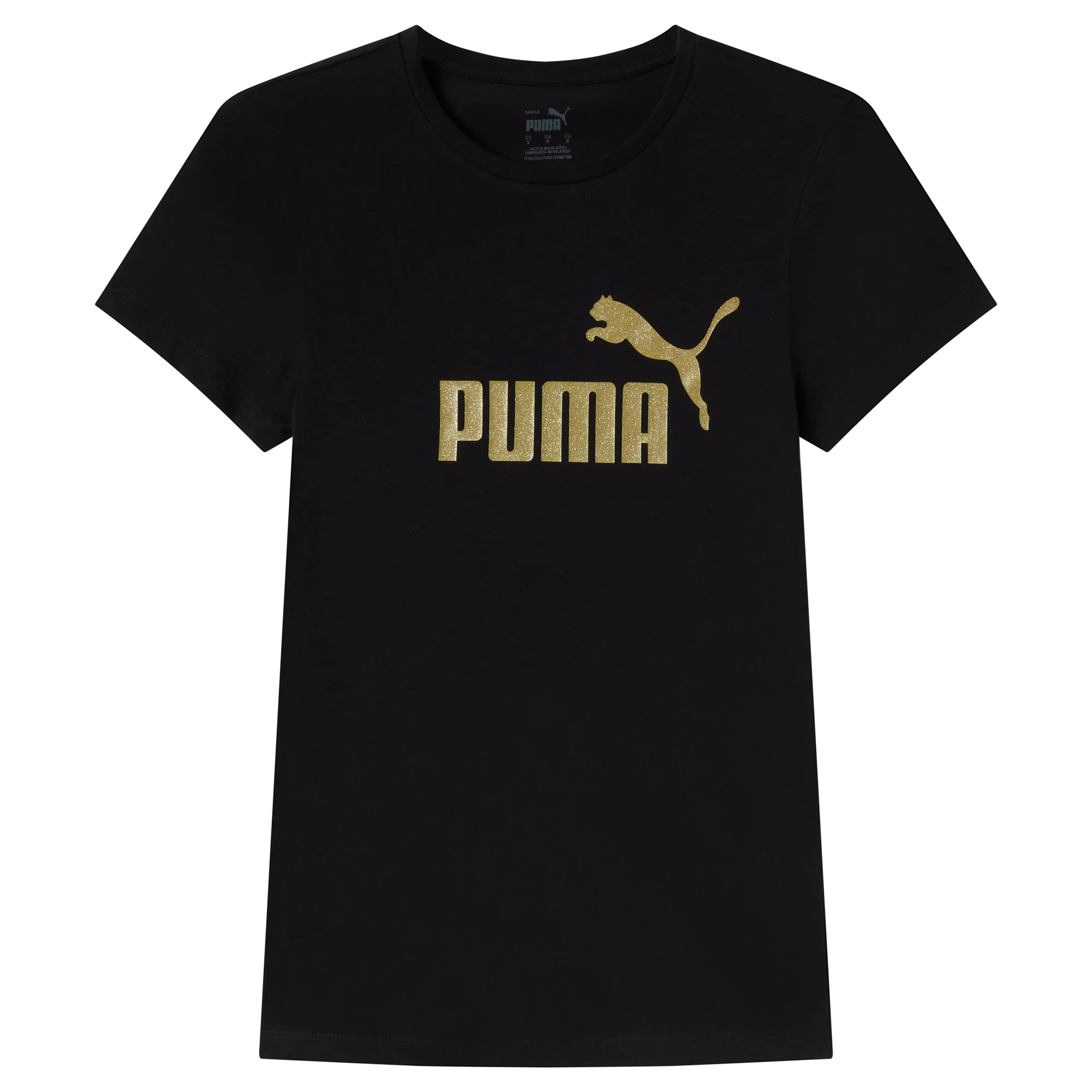 T-shirt nera da donna con logo metallizzato Puma