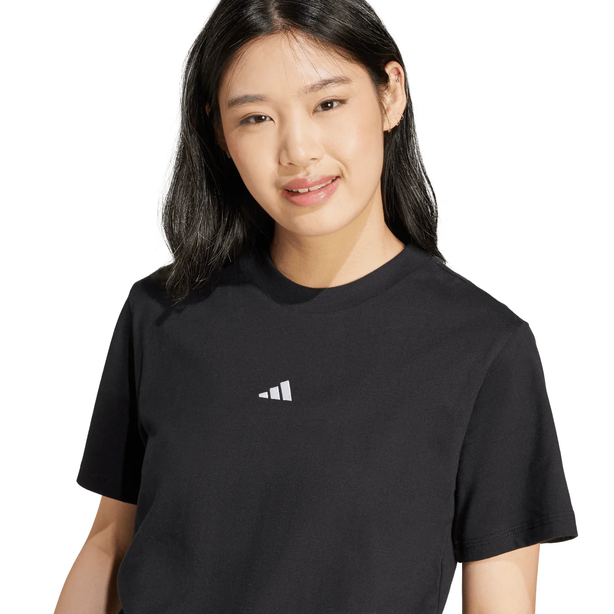 T-shirt nera da Donna con logo minimal frontale adidas - Image 3