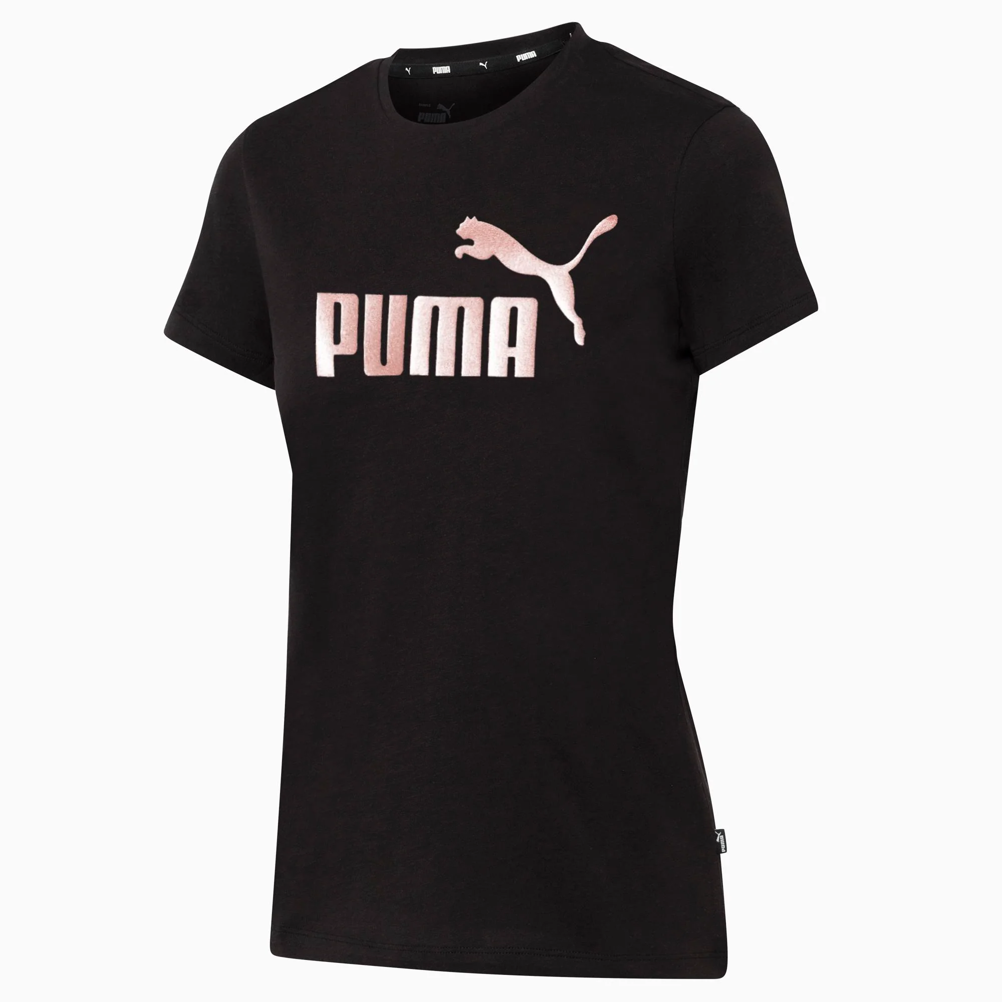 T-shirt nera da donna con logo sul petto Puma Essentials+ Metallic