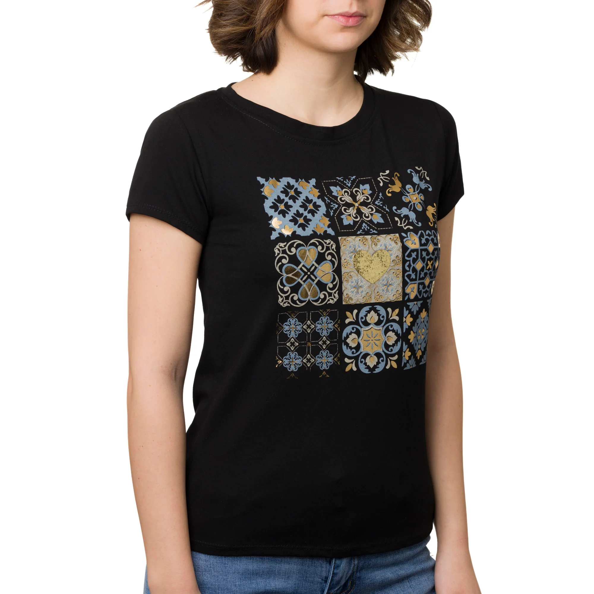 T-shirt nera da Donna con stampa effetto mosaico Swish Jeans