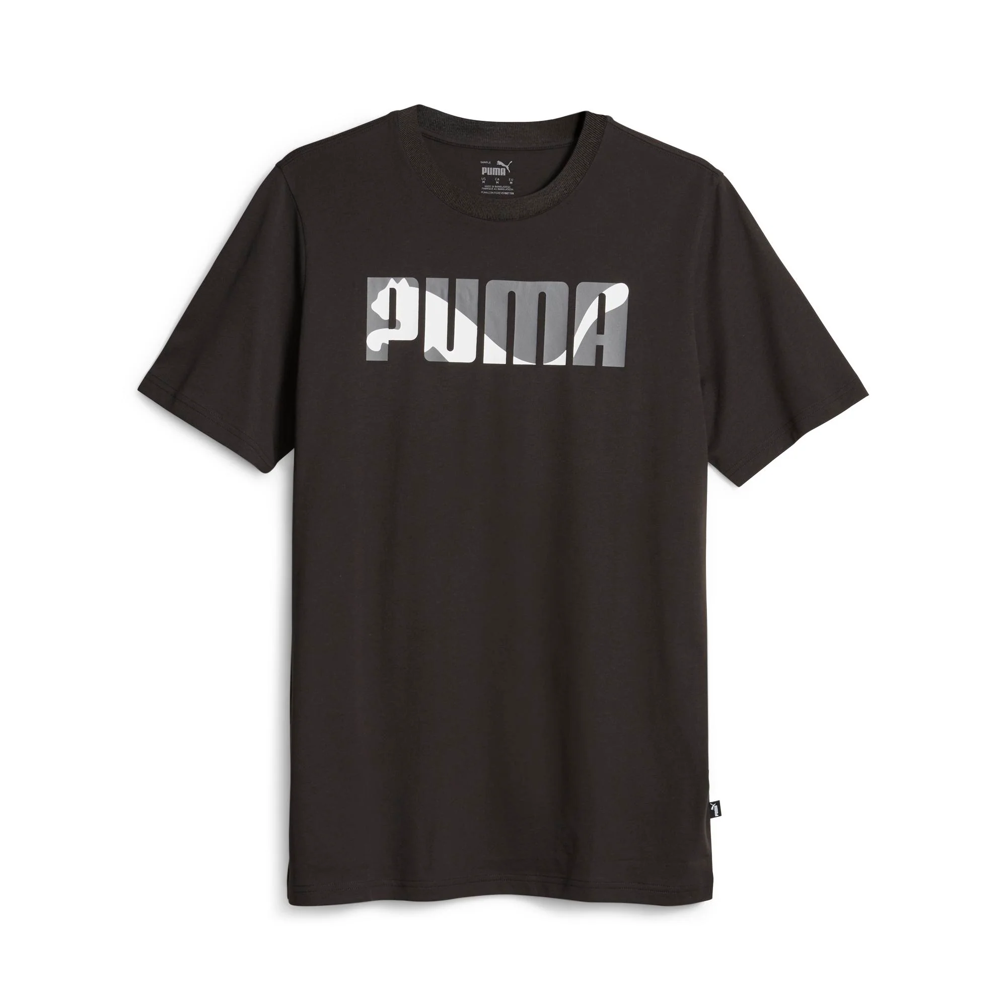 T-shirt nera da uomo con logo bianco sul petto Puma Graphics