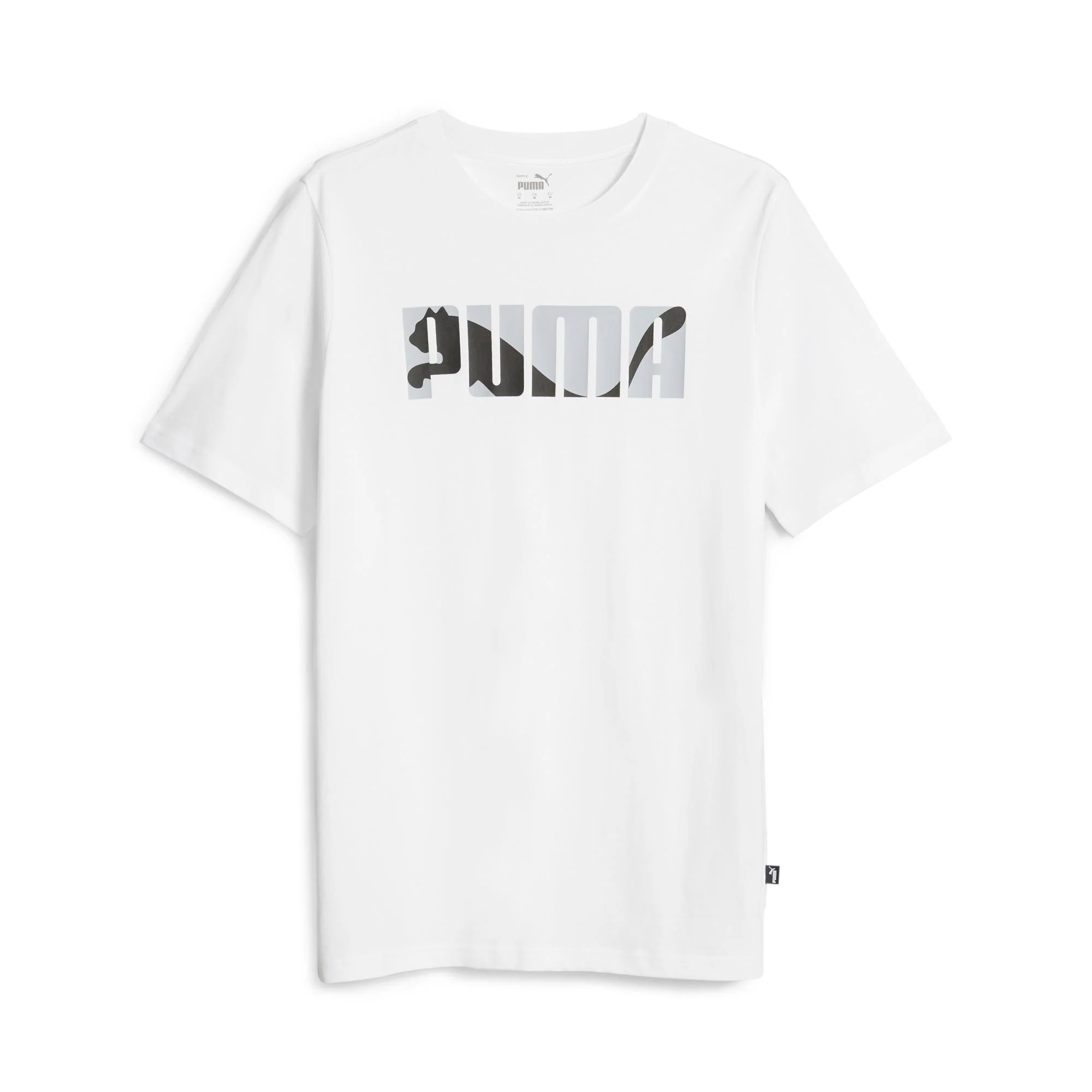 T-shirt nera da uomo con logo grigio e nero sul petto Puma Graphics