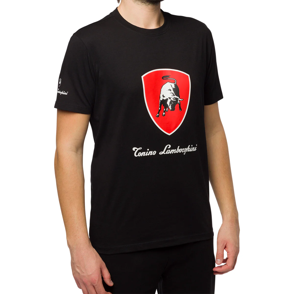 T-shirt nera da uomo con logo rosso e bianco sul petto Tonino Lamborghini