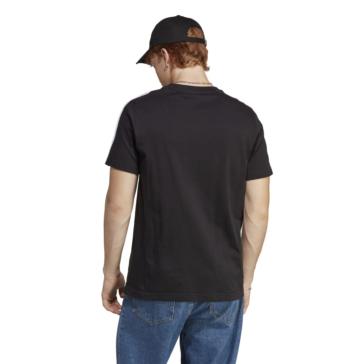 T-shirt nera da uomo con logo sul petto adidas Essentials 3-Stripes - Image 2