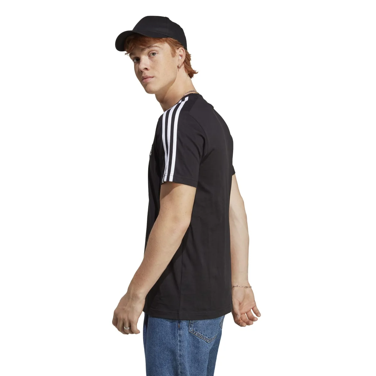 T-shirt nera da uomo con logo sul petto adidas Essentials 3-Stripes - Image 3