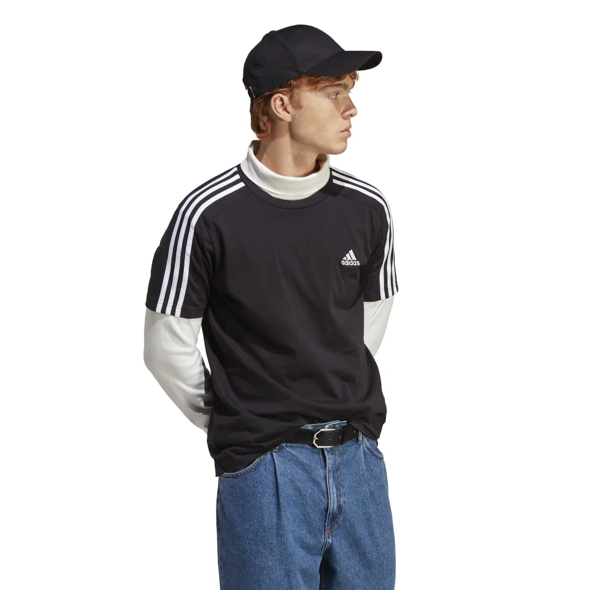 T-shirt nera da uomo con logo sul petto adidas Essentials 3-Stripes - Image 4