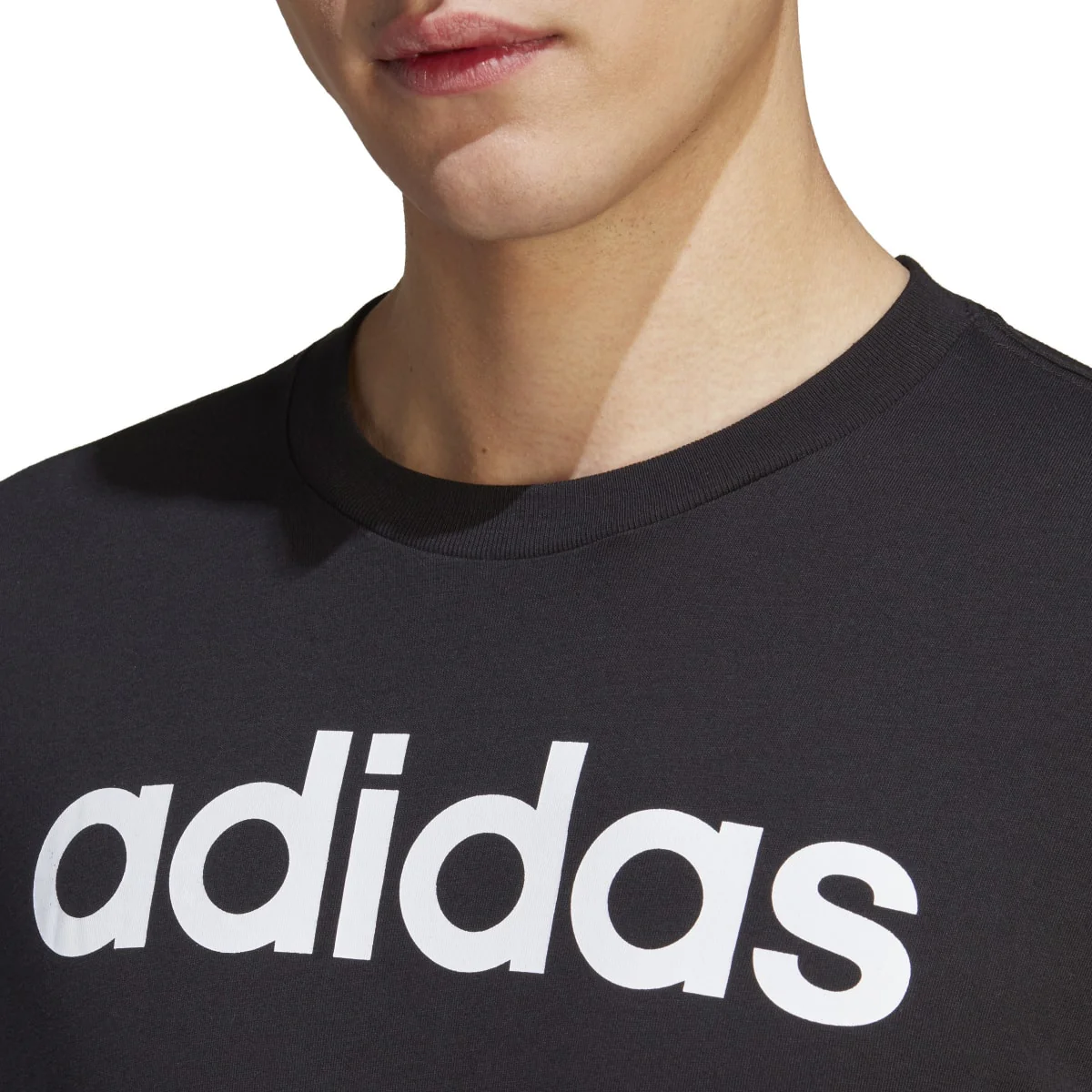 T-shirt nera da uomo Essentials Single Jersey Linear Embroidered Logo adidas - Image 4
