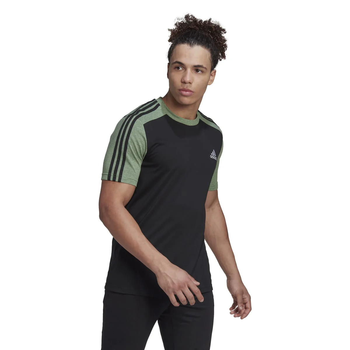 T-shirt nera e verde da uomo adidas Essentials MÃ©lange - Image 3