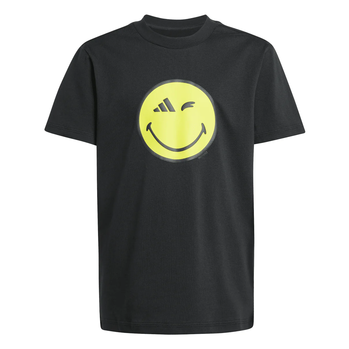 T-shirt nera in cotone da ragazzi con stampa Smile adidas - Image 2