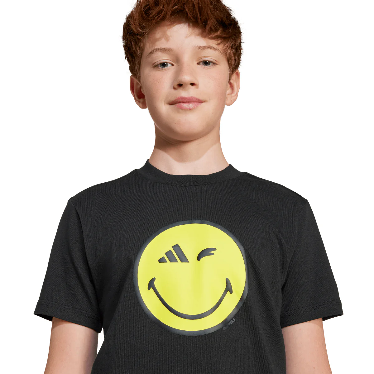 T-shirt nera in cotone da ragazzi con stampa Smile adidas - Image 4