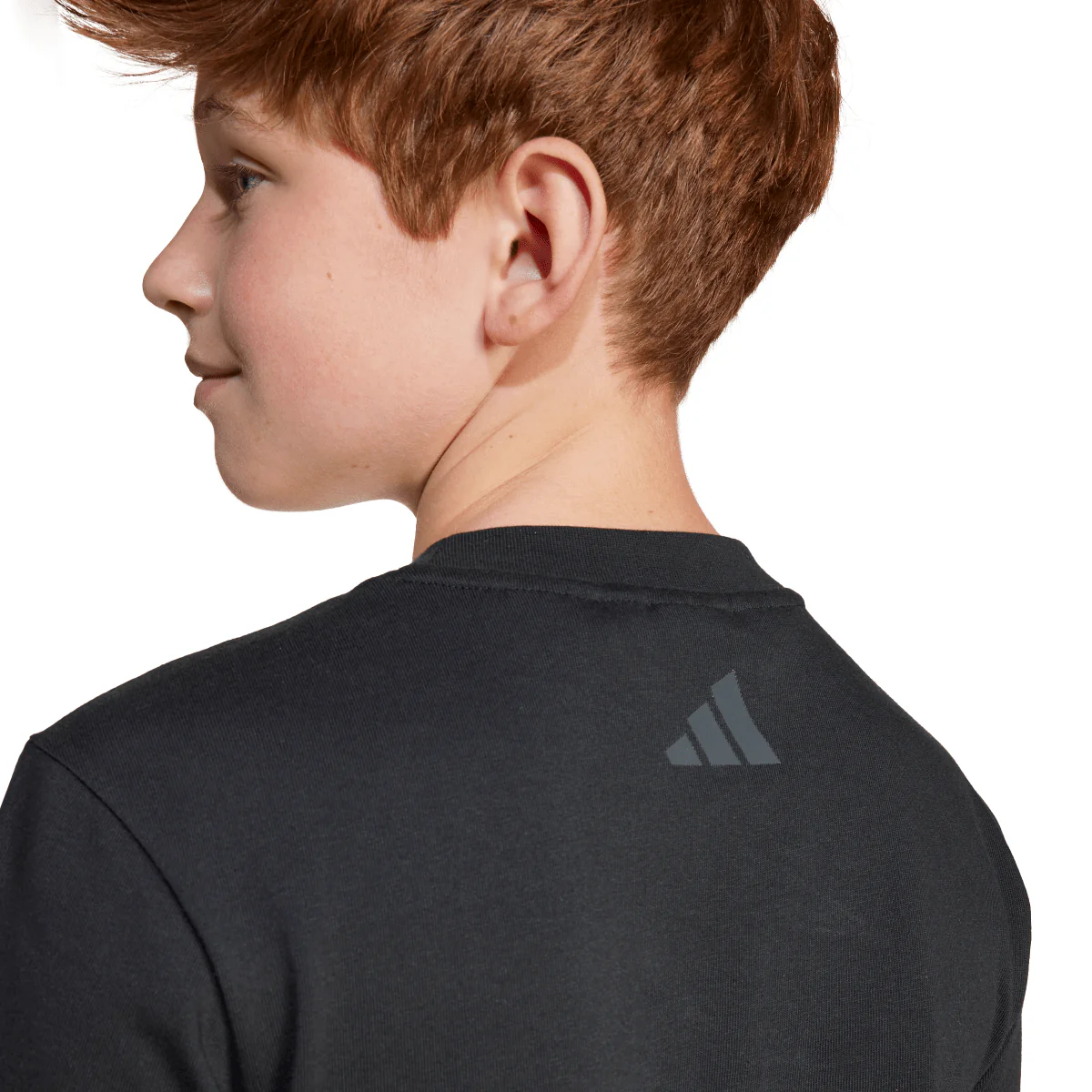 T-shirt nera in cotone da ragazzi con stampa Smile adidas - Image 5
