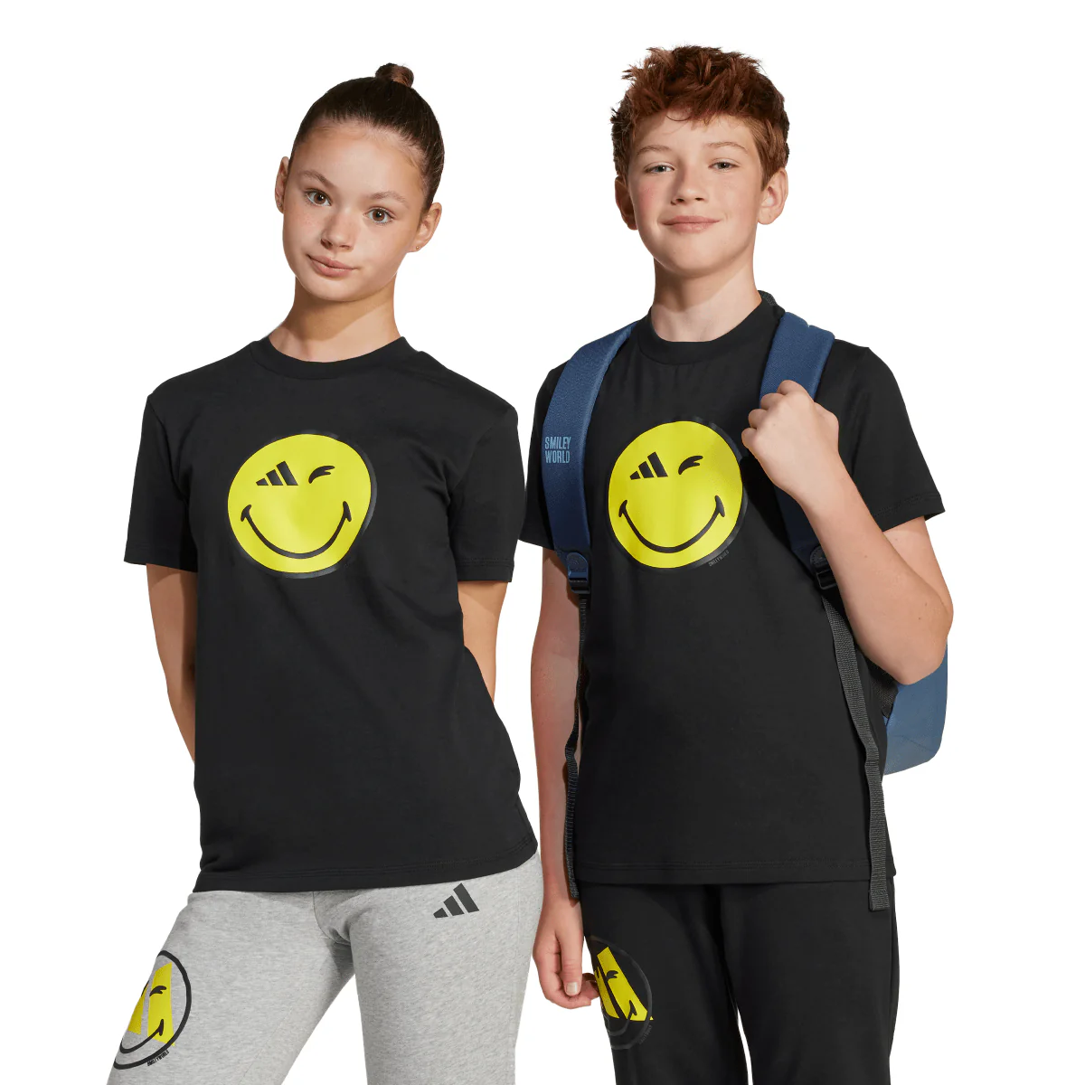 T-shirt nera in cotone da ragazzi con stampa Smile adidas - Image 6