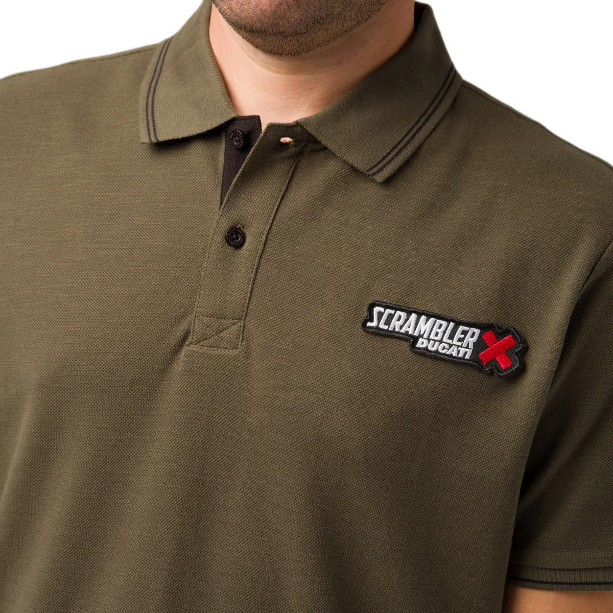 T-shirt polo da uomo verde militare Ducati Scrambler - Image 3